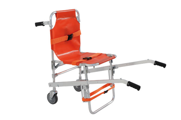 Chaise portoir Evacuation/Transfert, 159 Kgs - 2 roues - orange