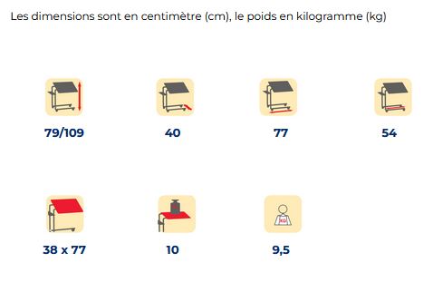 Table de lit 1 plateau fixe coloris hêtre, piètement en H époxy, vérin à gaz