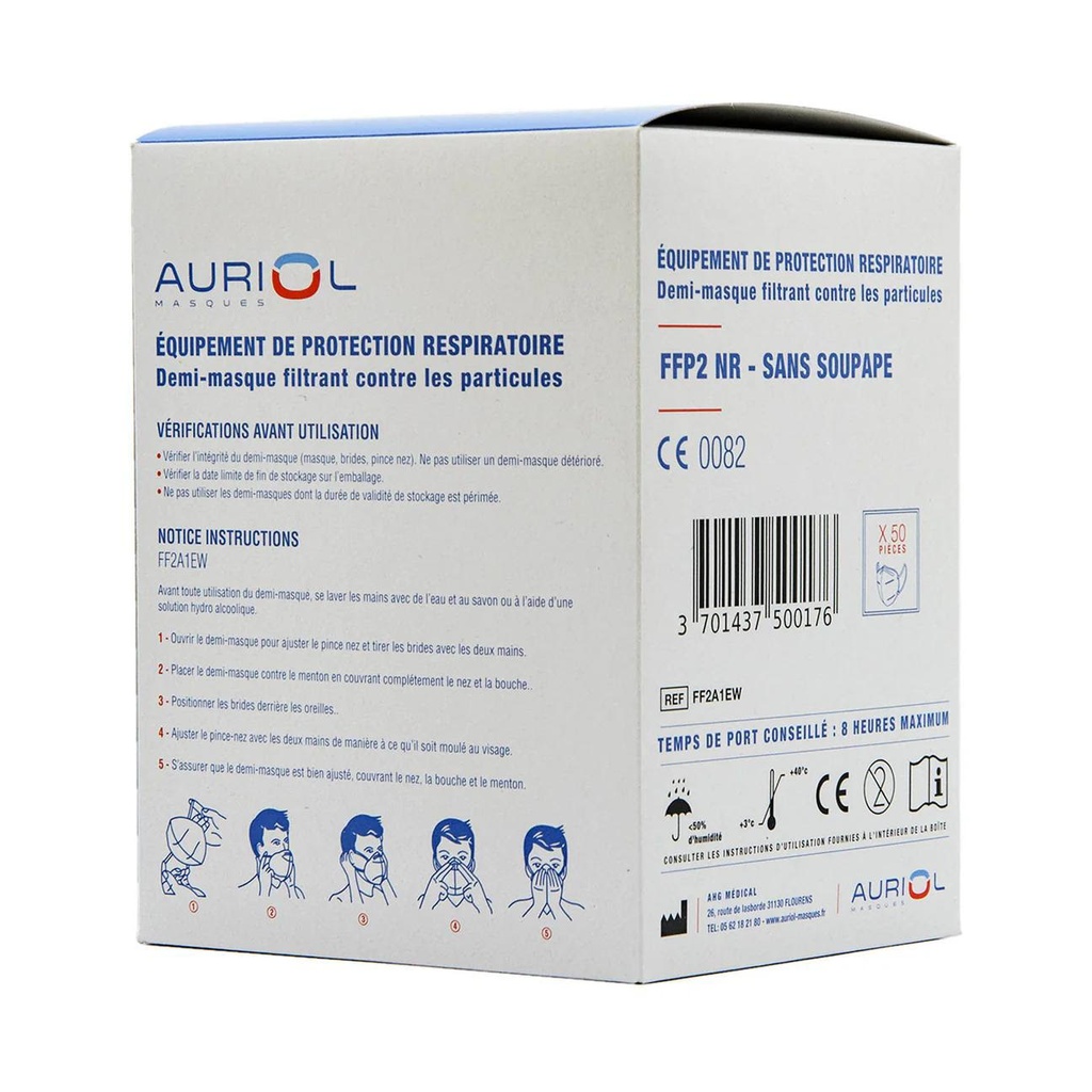 Masque de protection respiratoire Auriol /10 x 5 Unités
