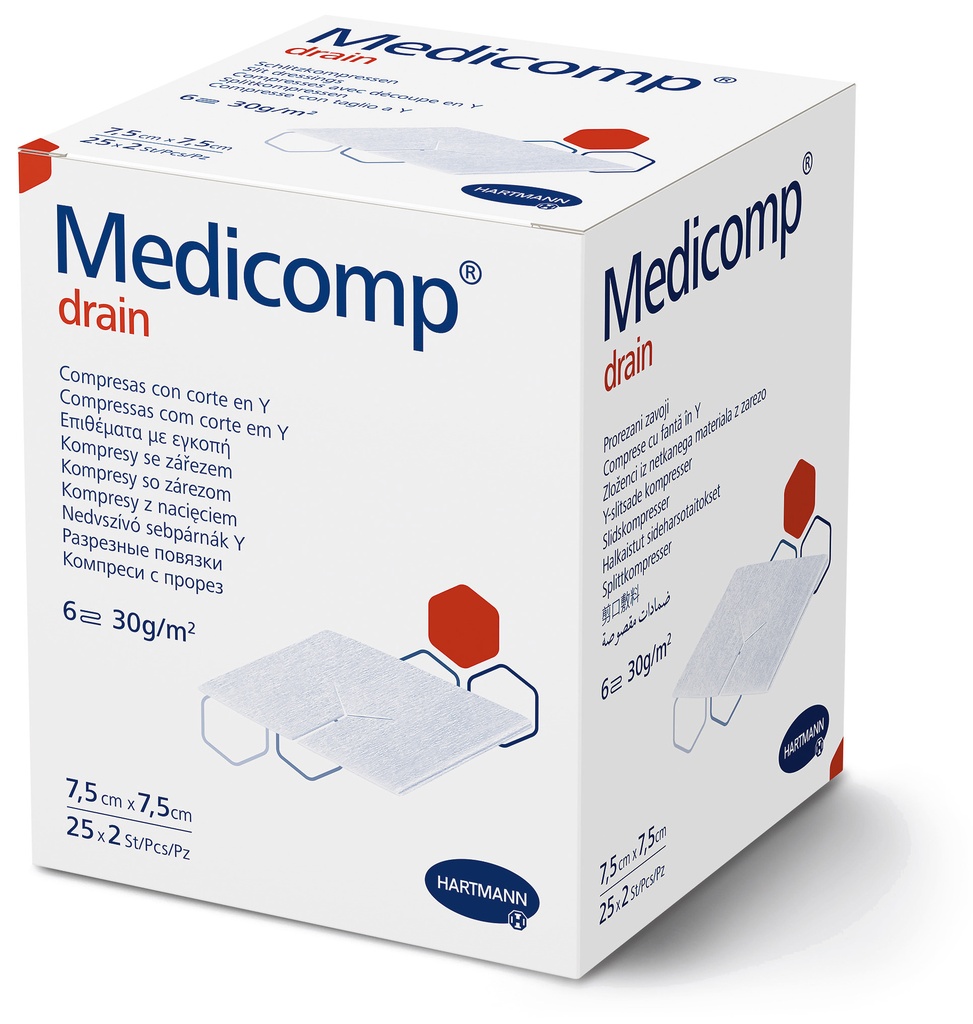 Compresse en non-tissé pour le drainage Medicomp® Drain - Stérile - 6 plis /25x2 pcs