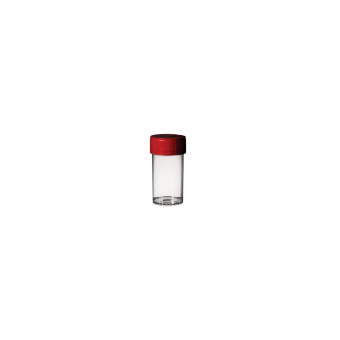 Pot à urine droit 120ml PP transparent avec bouchon rouge /1 Unité