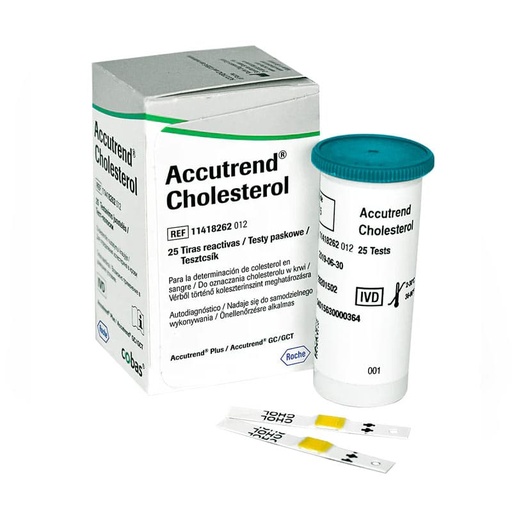 [11418262171] Bandelettes réactives Cholestérol pour l'appareil Roche Accutrend Plus /25 Unités