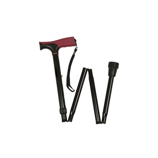 [EU251107R] Canne aluminium pliante noire, poignée avec grip rouge et noir